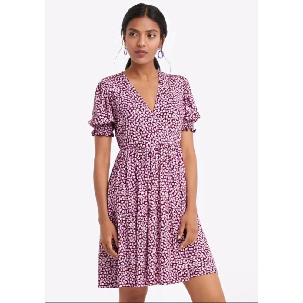 Draper James Dress Mini Smocked Sleeve Polka Dot XL Kacey Faux Wrap Jersey‎ Knit